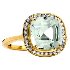 Anillo de Oro Amarillo Syna de Cuarzo Prasiolita con Diamantes