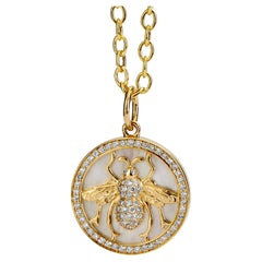 Syna Yellow Gold Queen Bee Mother of Pearl Pendant with Diamonds