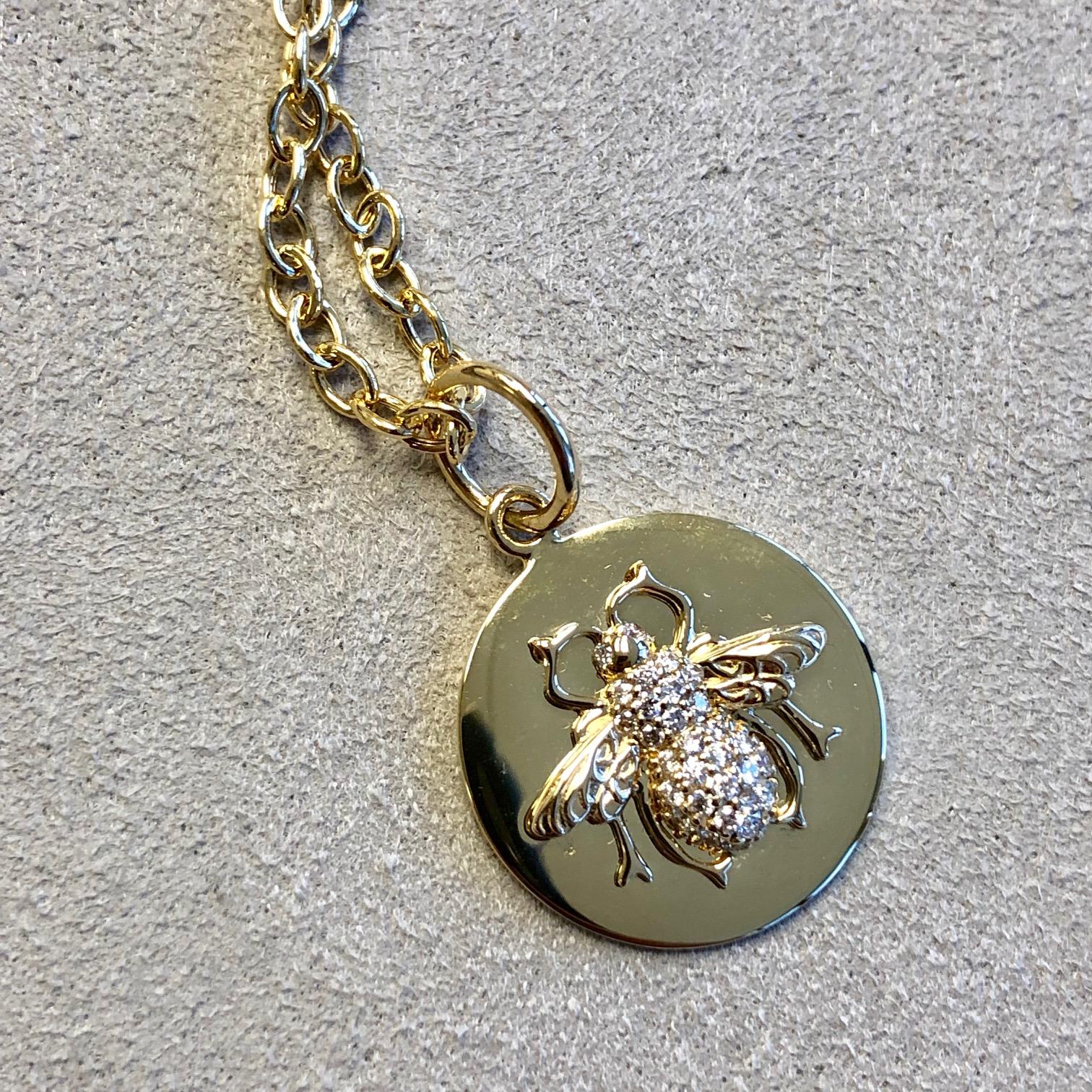 Contemporary Syna Yellow Gold Queen Bee Pendant with Diamonds For Sale