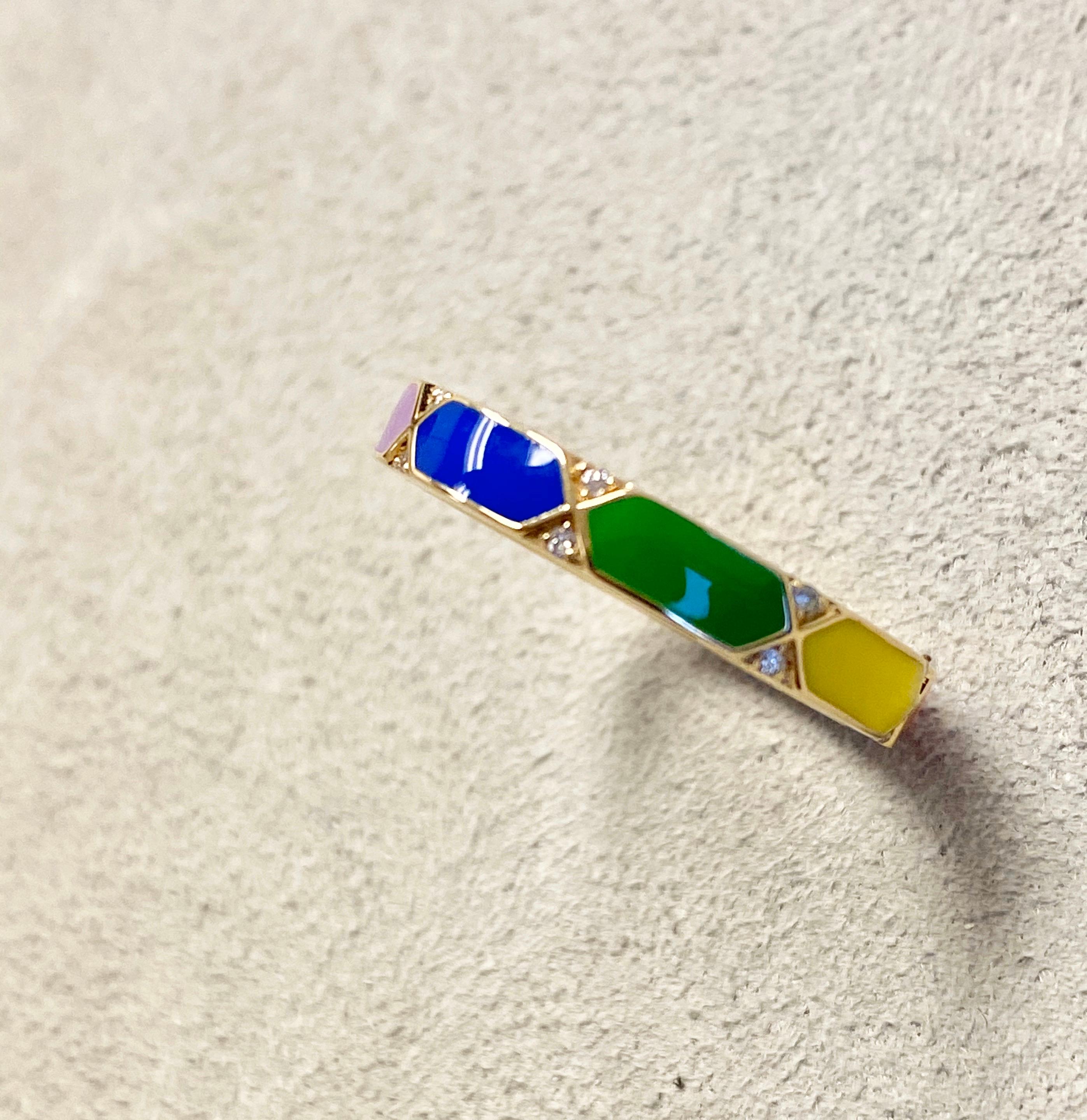 Contemporary Syna Yellow Gold Rainbow Enamel Ring with Diamonds