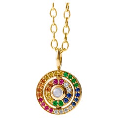 Syna Yellow Gold Rainbow Reversible Pendant with Multi Gem and Diamonds