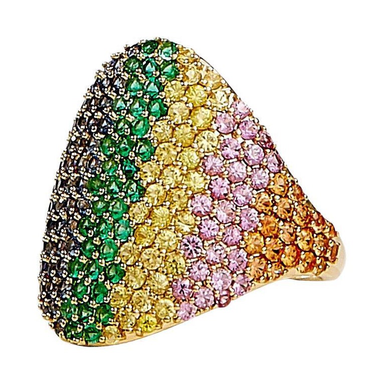 Anello Syna Arcobaleno in oro giallo con smeraldi e zaffiri multicolore