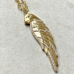 Syna Yellow Gold Reversible Eagle Pendant with Emeralds and Champagne Diamonds