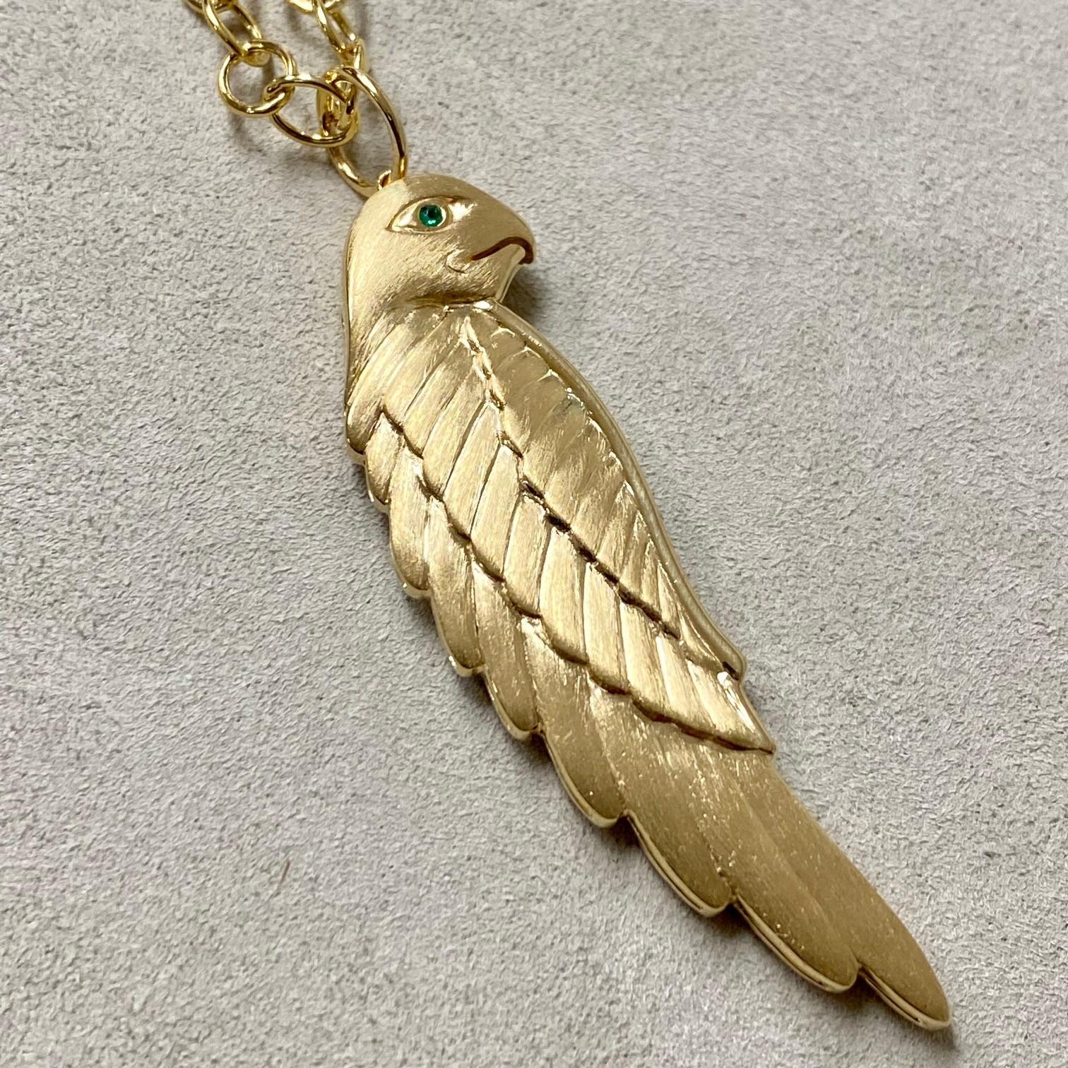 Contemporary Syna Yellow Gold Reversible Eagle Pendant with Emeralds and Champagne Diamonds