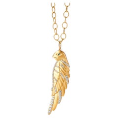 Syna Yellow Gold Reversible Eagle Pendant with Emeralds and Champagne Diamonds