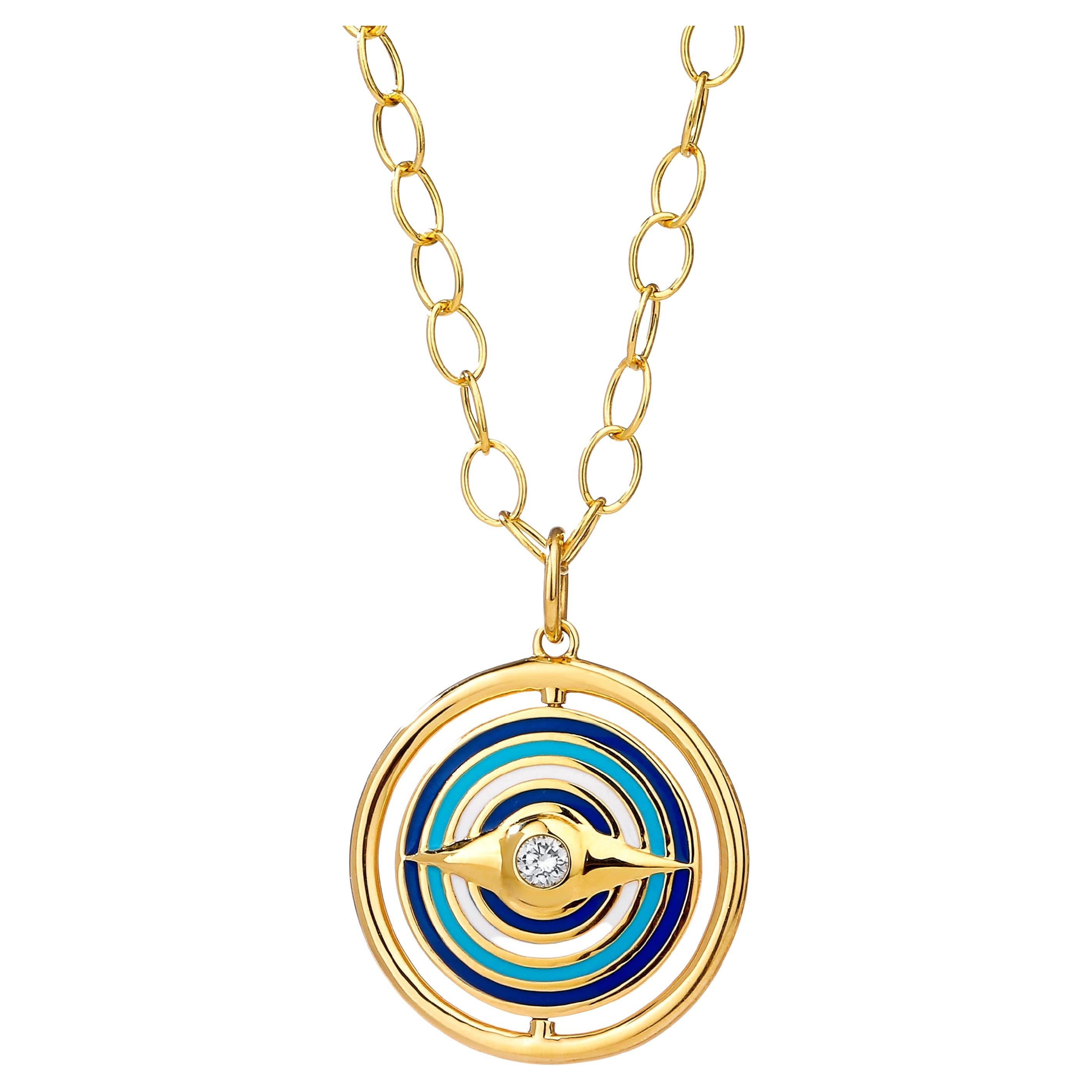 Syna Wendbarer Evil Eye Emaille-Anhänger aus Gelbgold mit Diamanten