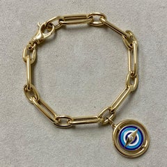 Syna Yellow Gold Reversible Evil Eye Rounded Paper Clip Bracelet
