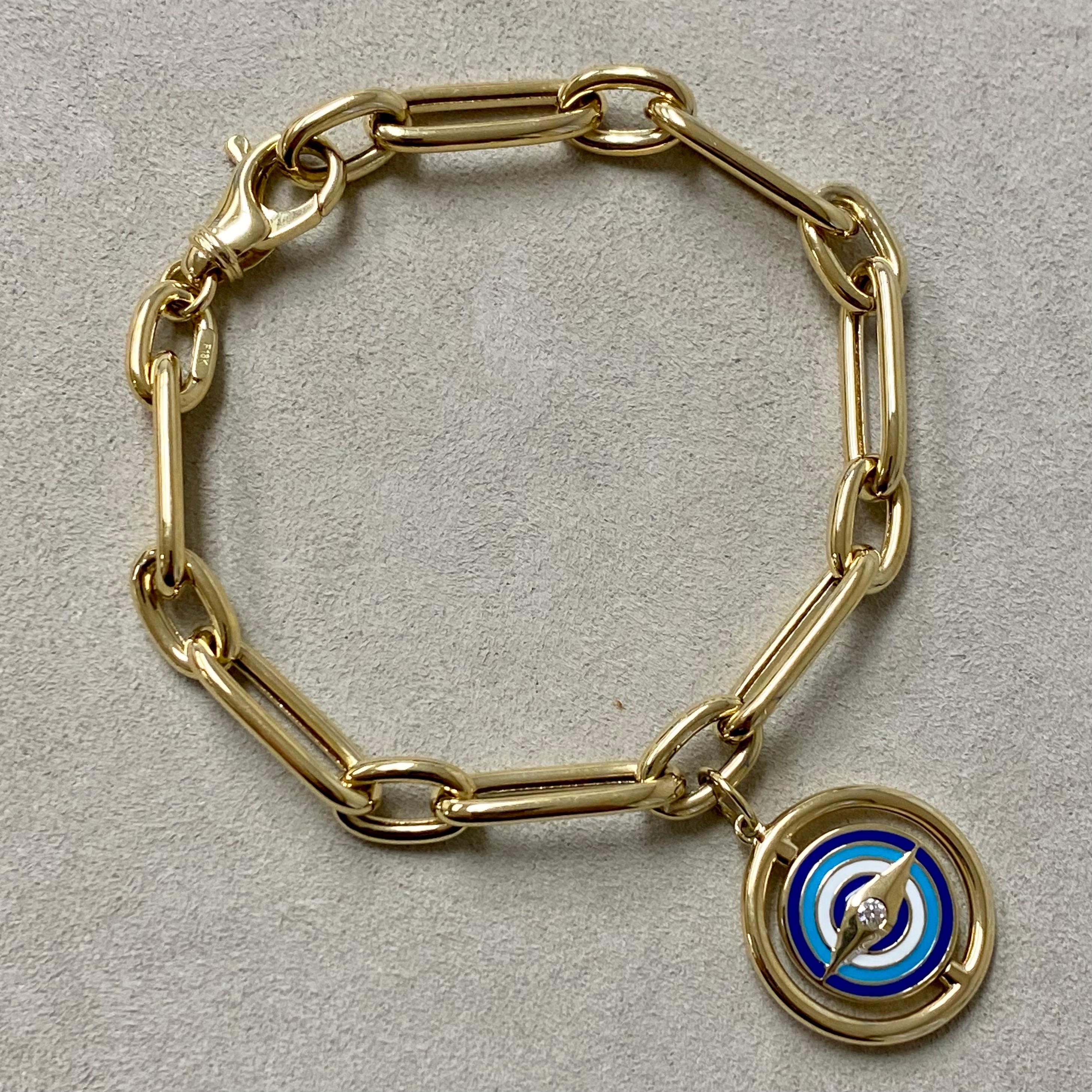 Round Cut Syna Yellow Gold Reversible Evil Eye Rounded Paper Clip Bracelet