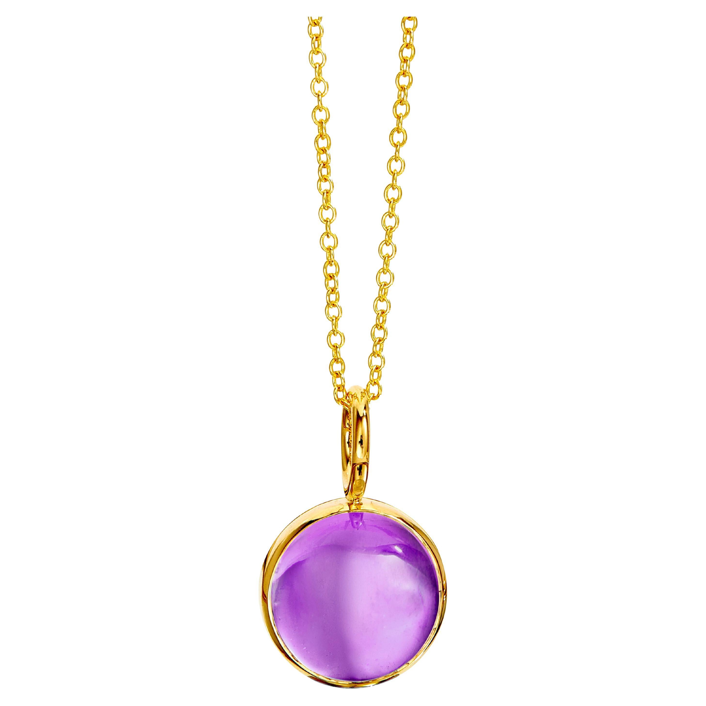 Syna Yellow Gold Reversible Pendant with Amethyst and Moon