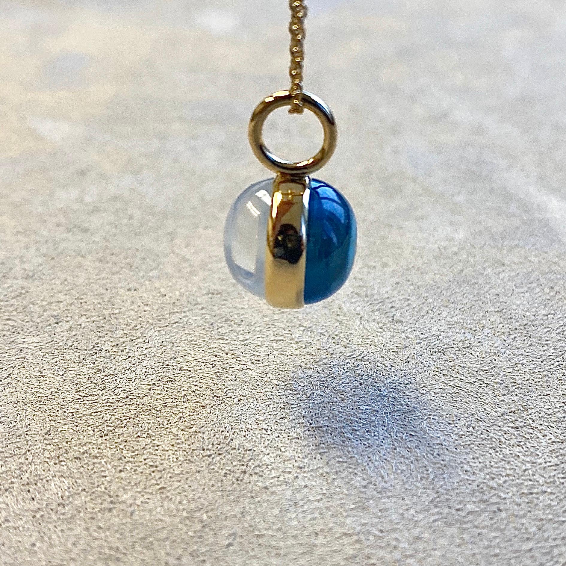 Round Cut Syna Yellow Gold Reversible Pendant with Blue Topaz and Moon Quartz