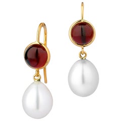 Syna Yellow Gold Rhodolite Garnet and South Sea Pearl Earrings