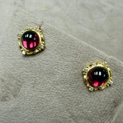 Syna Yellow Gold Rhodolite Garnet Earrings with Diamonds