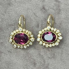 Syna Yellow Gold Rhodolite Garnet Earrings with Diamonds