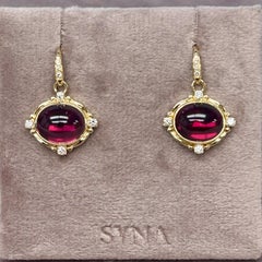 Syna Yellow Gold Rhodolite Garnet Earrings with Diamonds