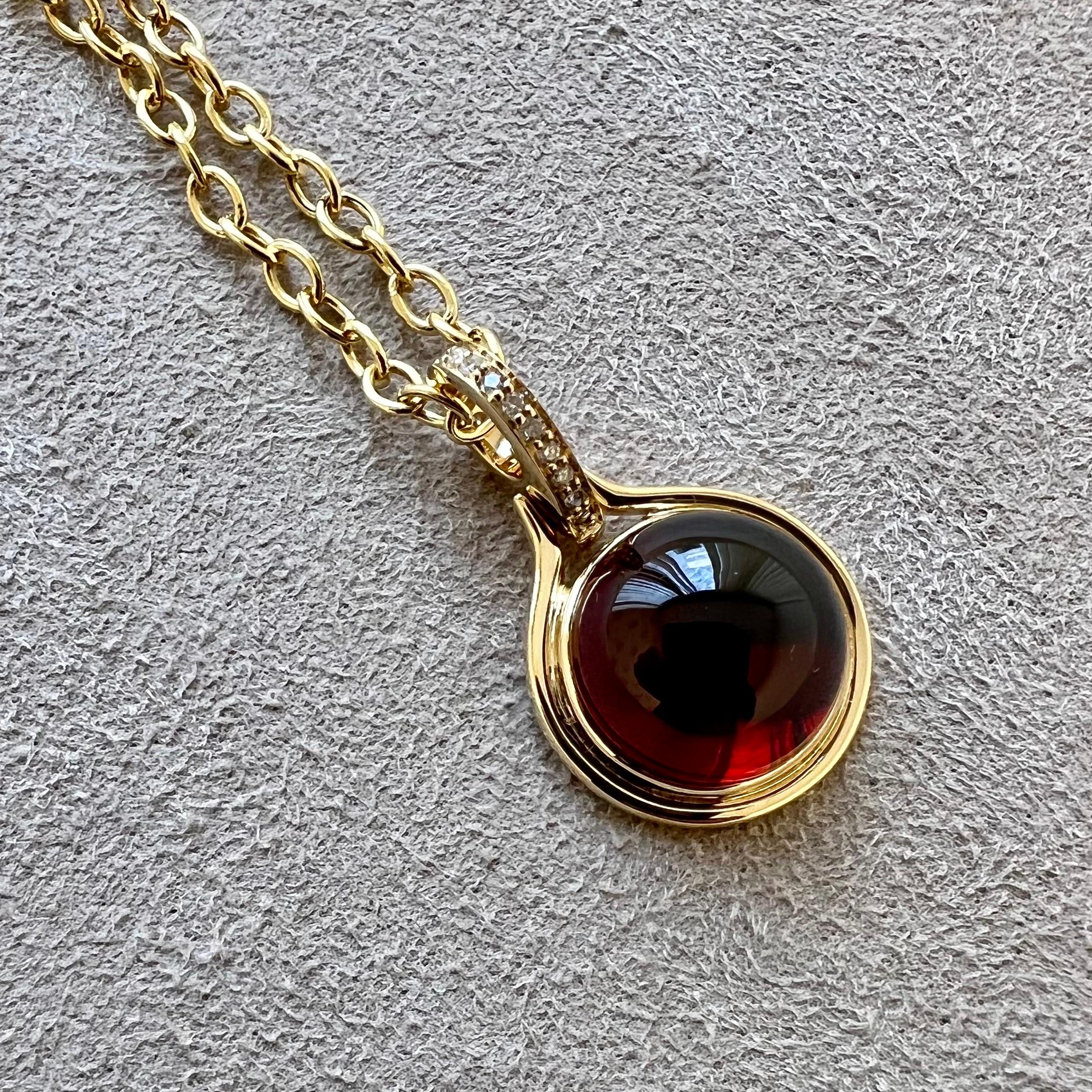 Contemporary Syna Yellow Gold Rhodolite Garnet Pendant with Diamonds For Sale