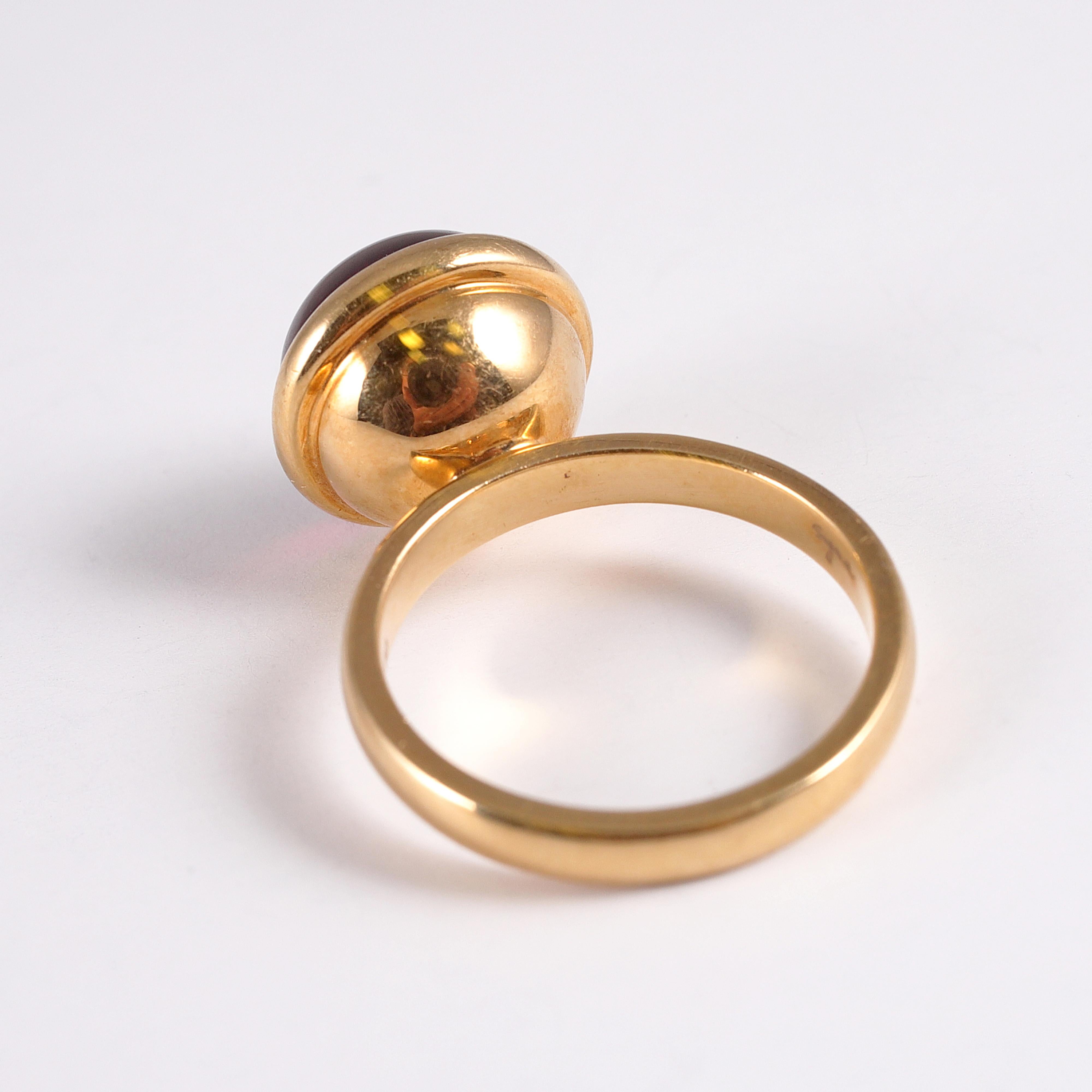 yellow gold rhodolite ring