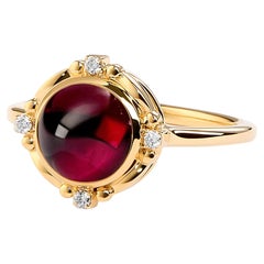 Syna Yellow Gold Rhodolite Garnet Ring with Diamonds