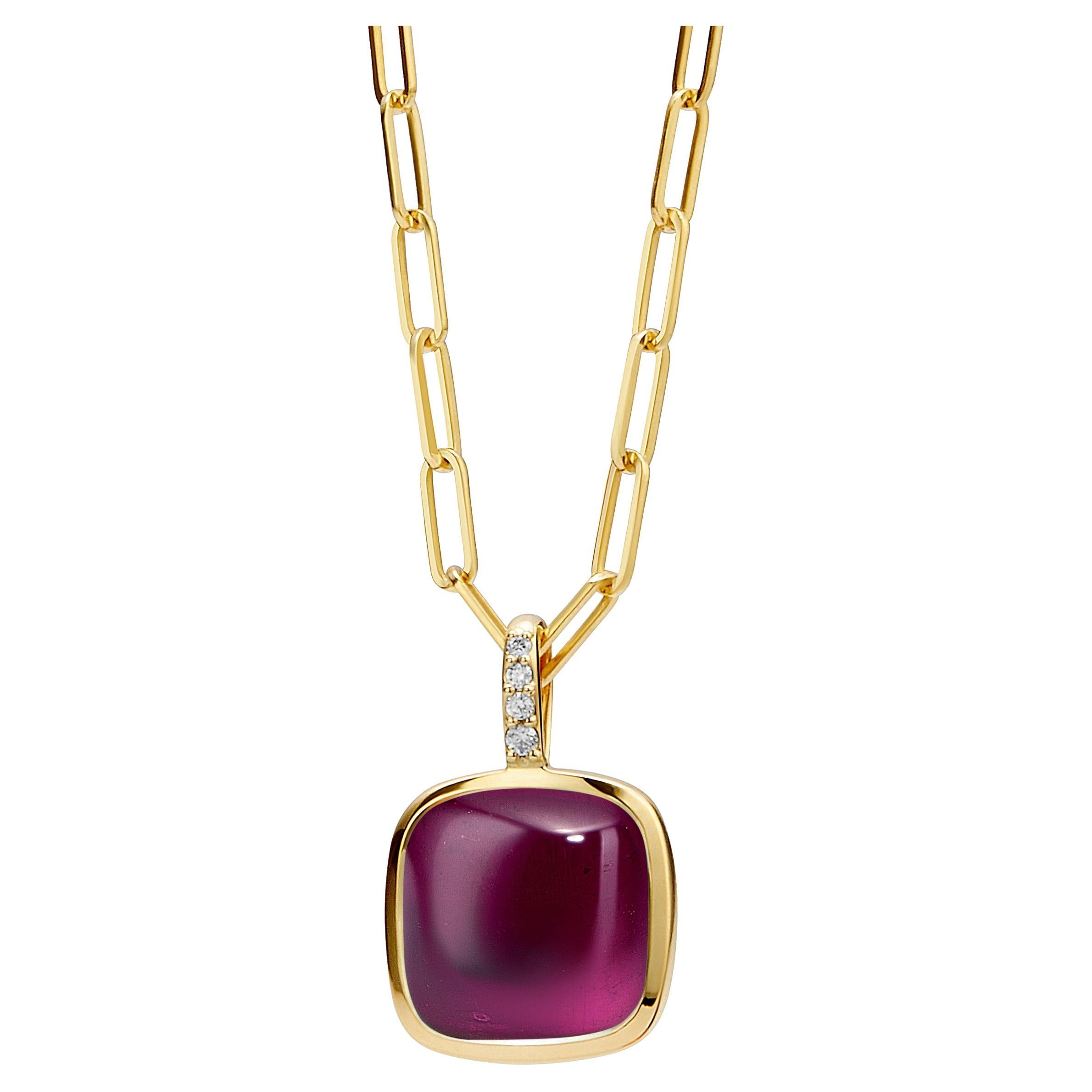Syna Pendentif pain de sucre en or jaune grenat rhodolite avec diamants en vente