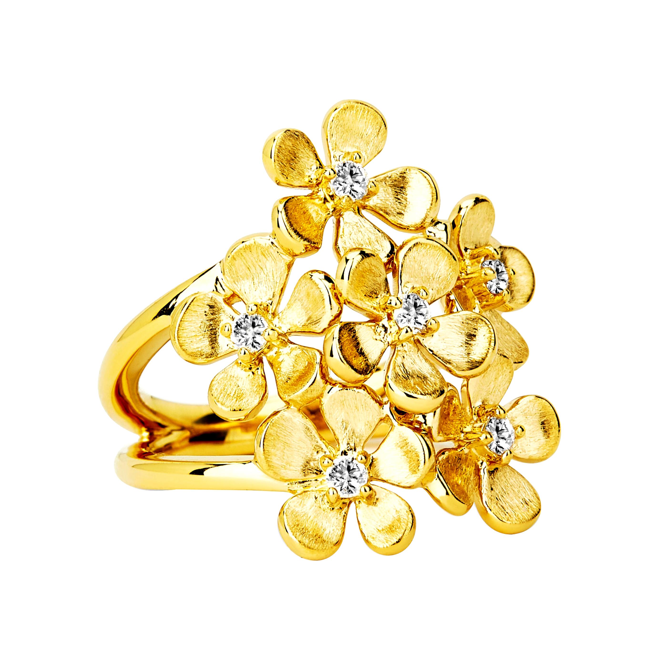 Syna Yellow Gold Flower Bunch Ring with Diamonds For Sale
