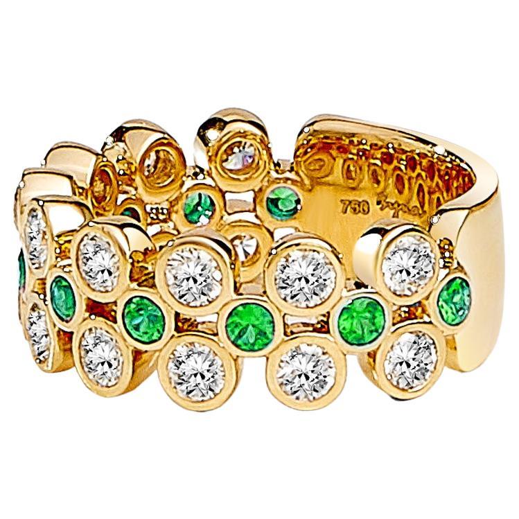 Syna Yellow Gold Ring with Emeralds and Diamonds For Sale