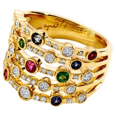 Syna Yellow Gold Ring with Emeralds, Rubies, Sapphires and Diamonds