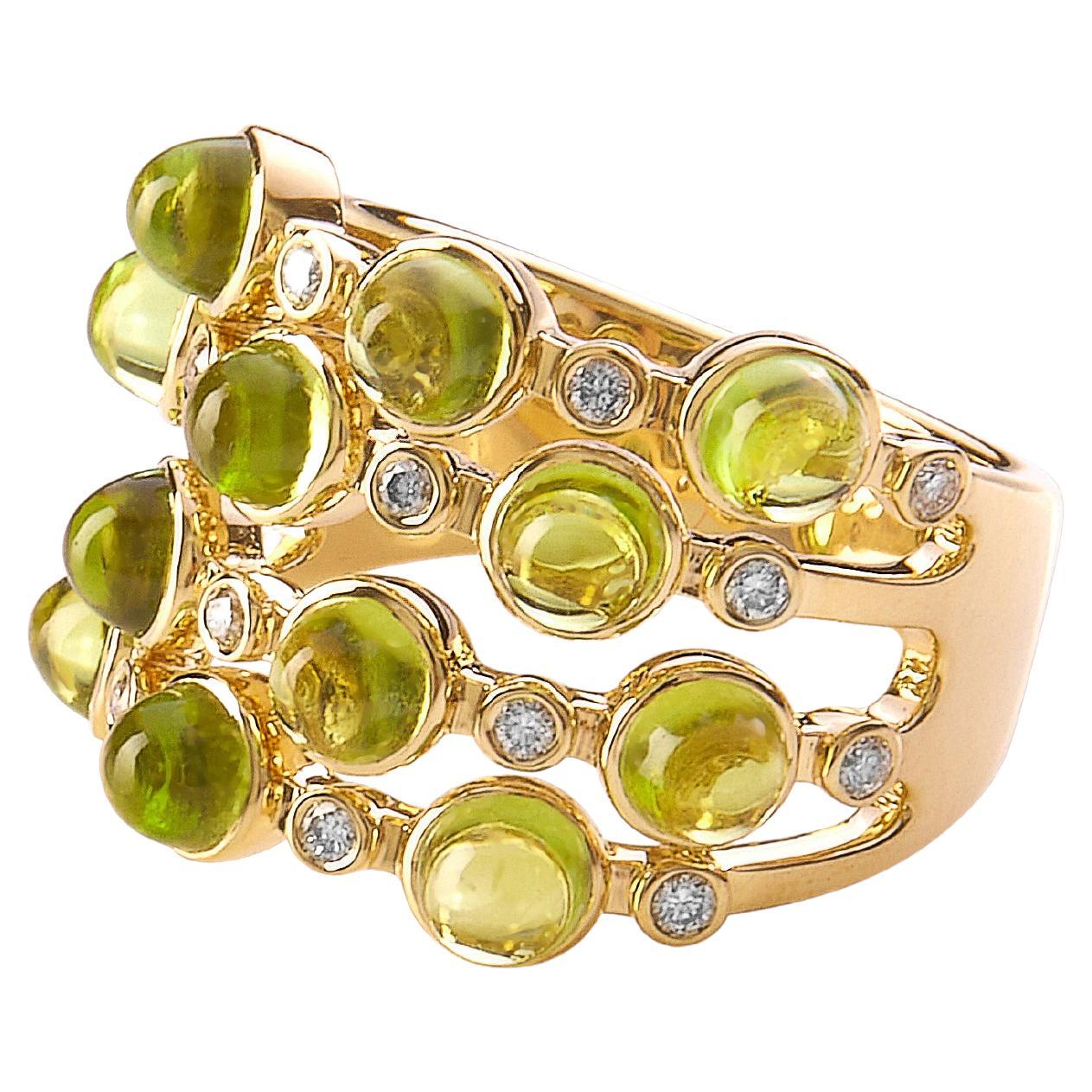 Syna Yellow Gold Ring with Peridot and Diamonds For Sale