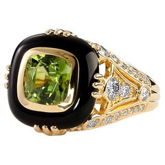 Syna Yellow Gold Ring with Peridot, Black Onyx and Diamonds