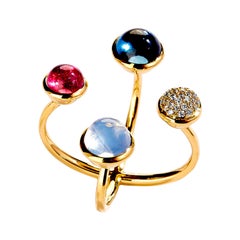 Syna Yellow Gold Ring with Rubellite, Moon Quartz, Topaz and Champagne Diamonds