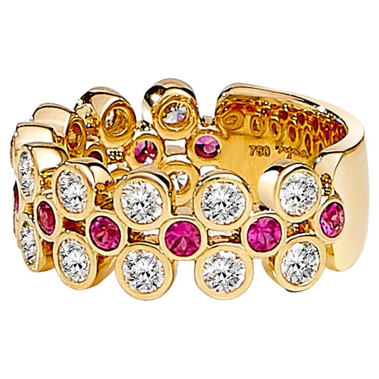 Syna Yellow Gold Ring with Rubies and Diamonds For Sale