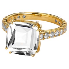 Syna Yellow Gold Rock Crsytal Cushion Ring with Diamonds