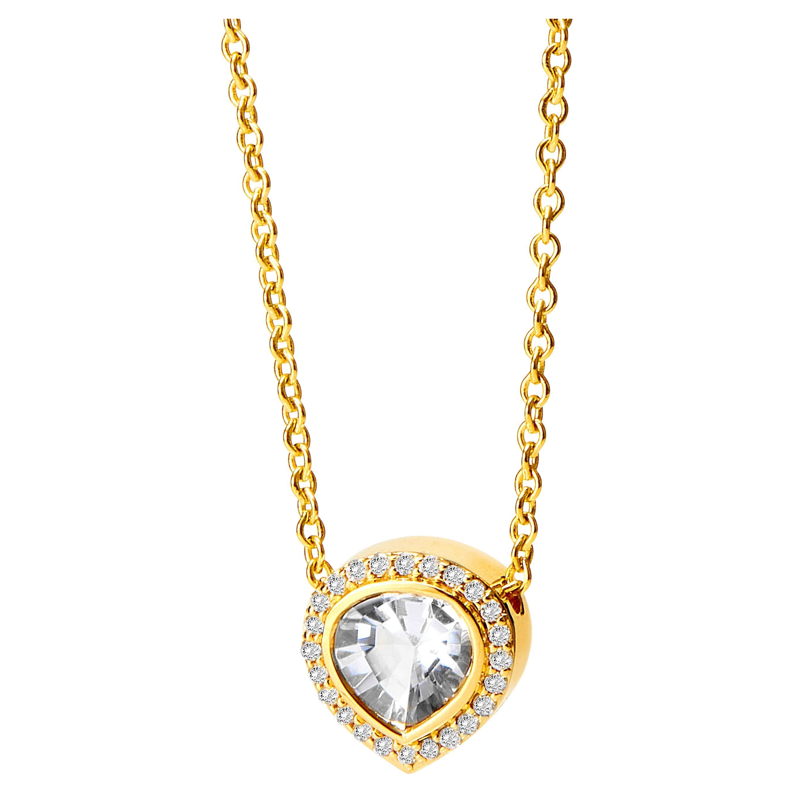 Syna Yellow Gold Rock Crystal and Diamond Necklace For Sale