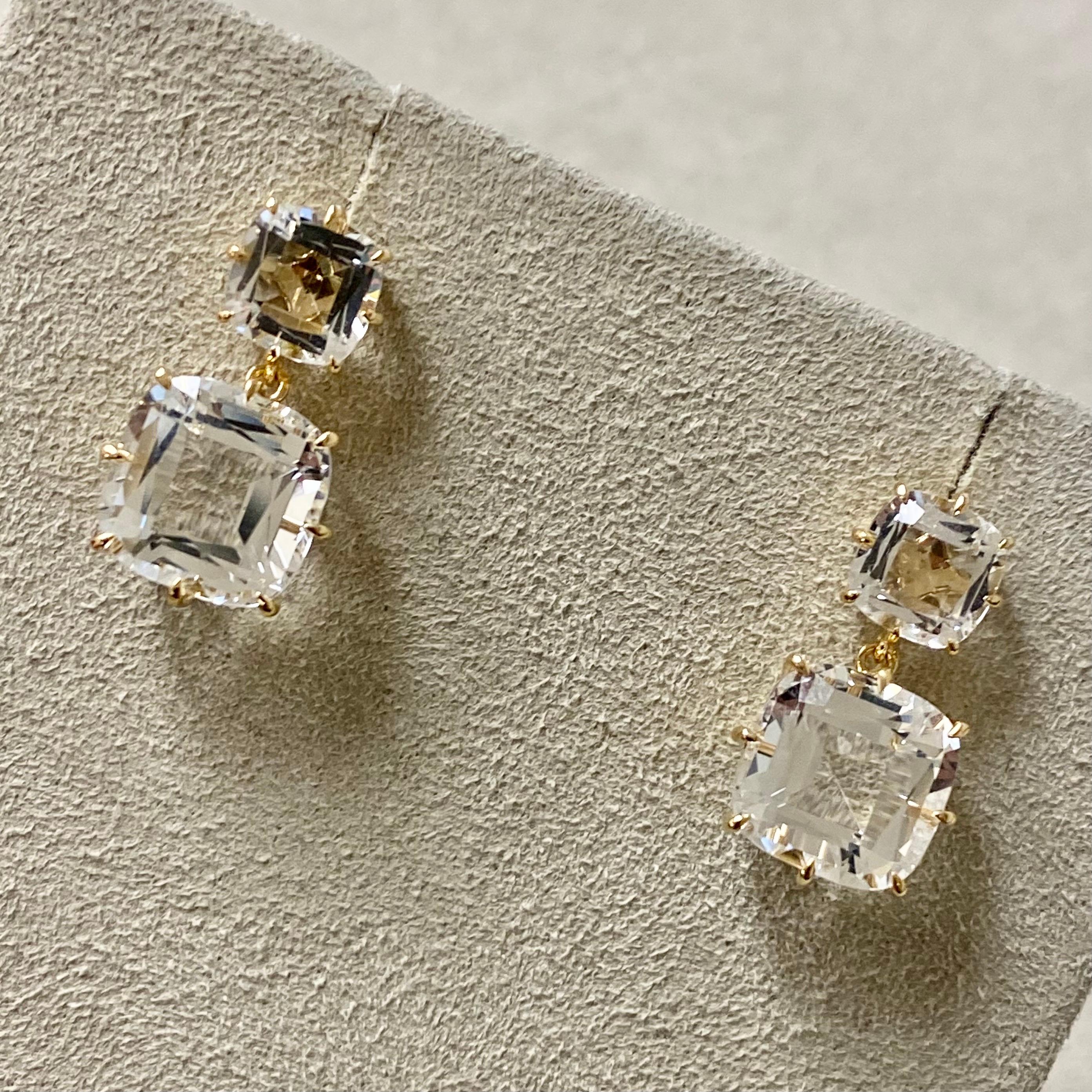 Contemporary Syna Yellow Gold Rock Crystal Cushion Earrings For Sale