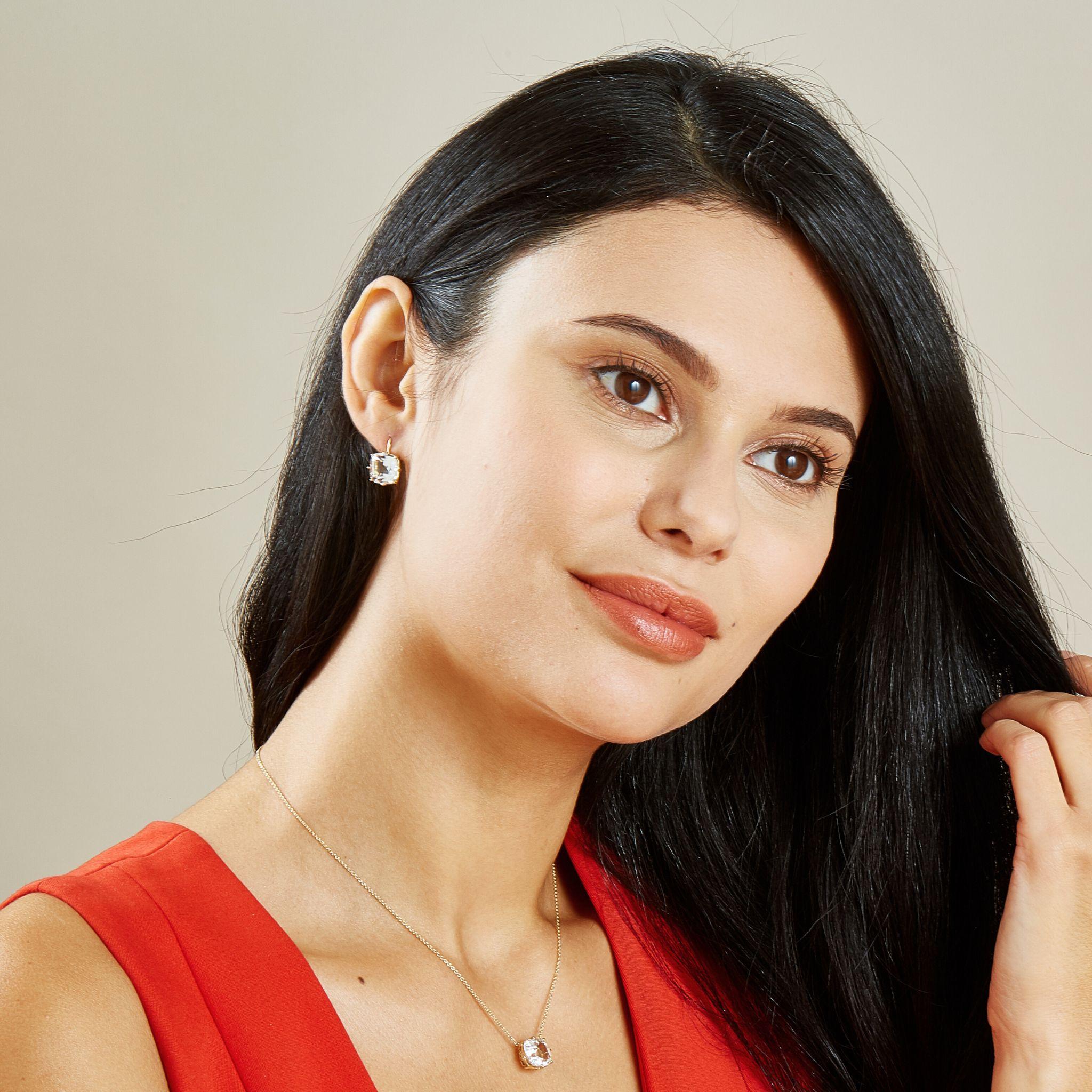 Syna Boucles d'oreilles coussin en or jaune et cristal de roche Neuf - En vente à Fort Lee, NJ