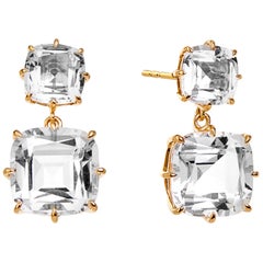 Syna Yellow Gold Rock Crystal Cushion Earrings
