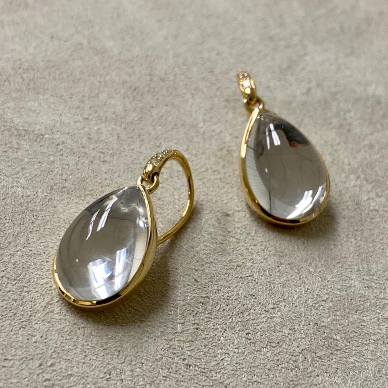 Contemporary Syna Yellow Gold Rock Crystal Earrings with Champagne Diamonds For Sale