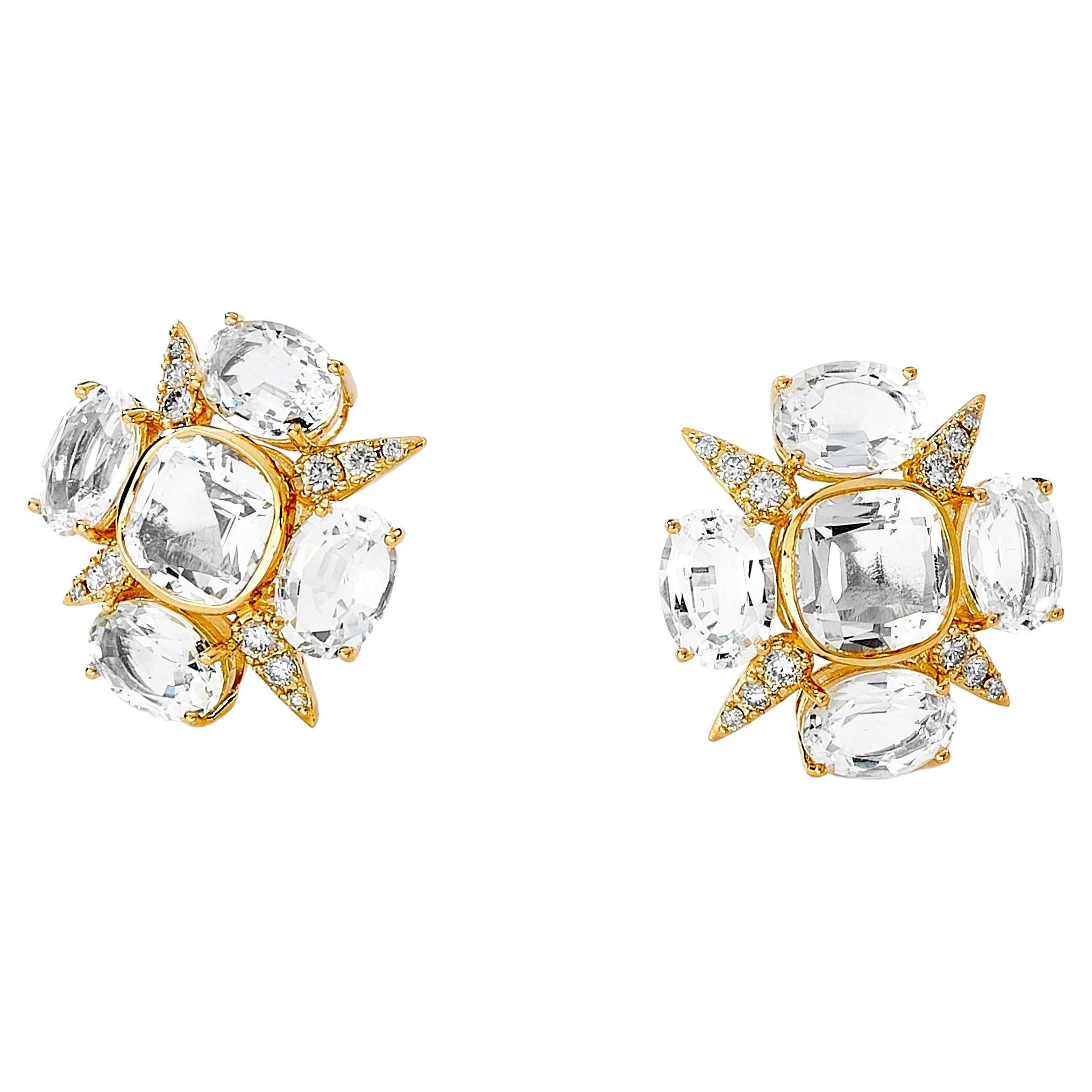 Syna-Ohrringe aus Gelbgold mit Bergkristall und Diamanten
