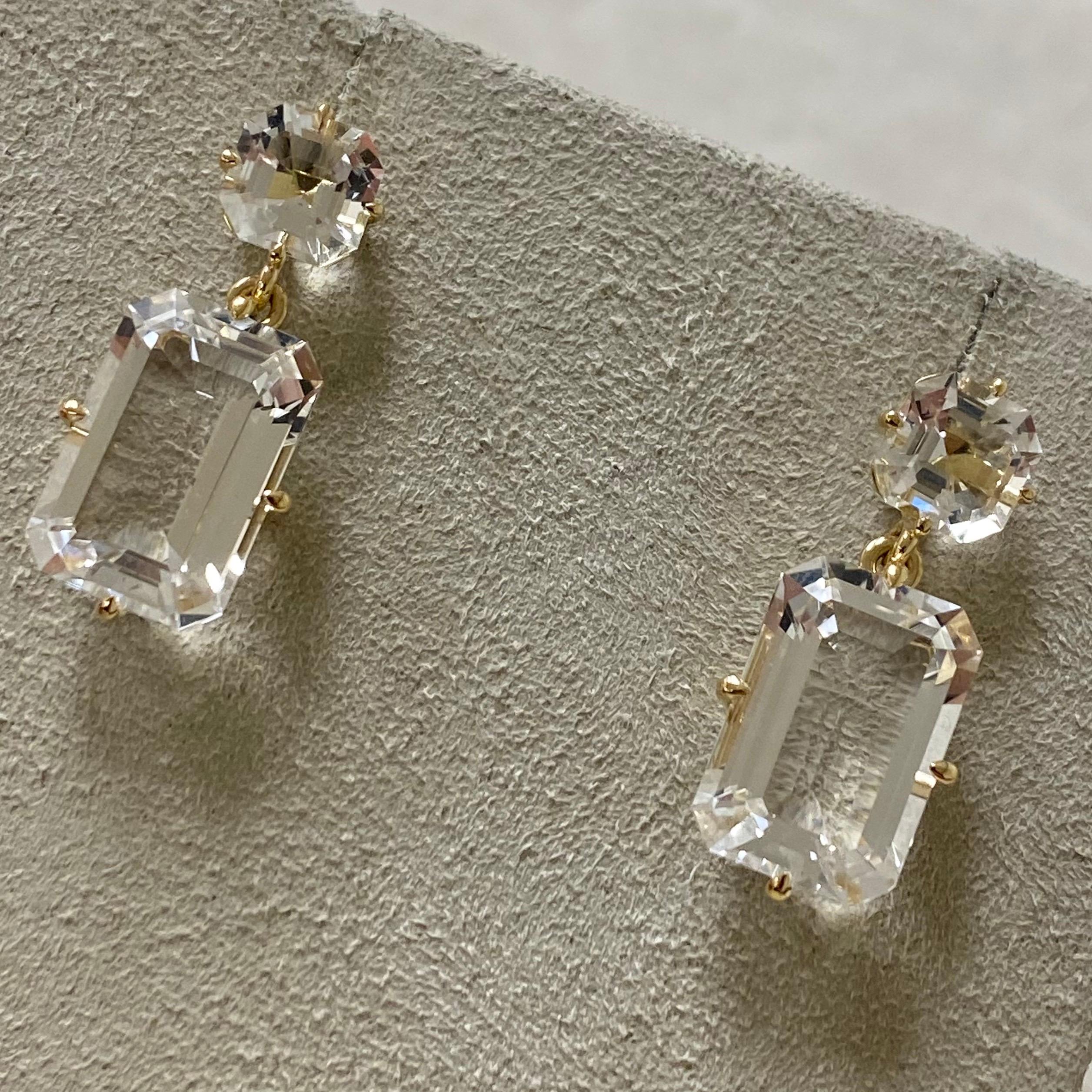 Cushion Cut Syna Yellow Gold Rock Crystal Geometrix Earrings