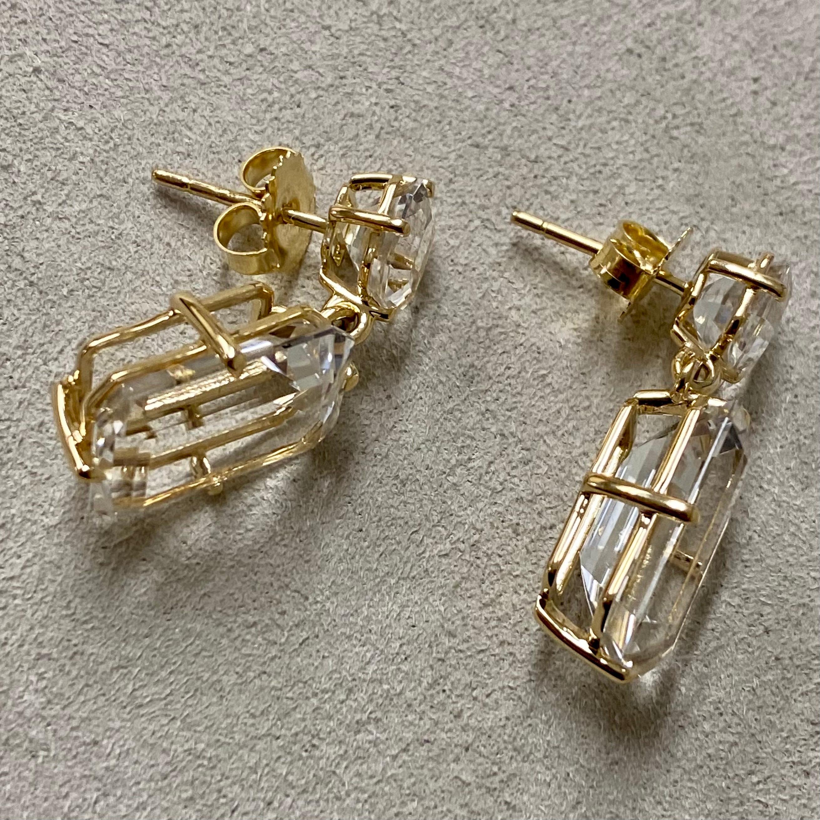 Syna Yellow Gold Rock Crystal Geometrix Earrings In New Condition In Fort Lee, NJ