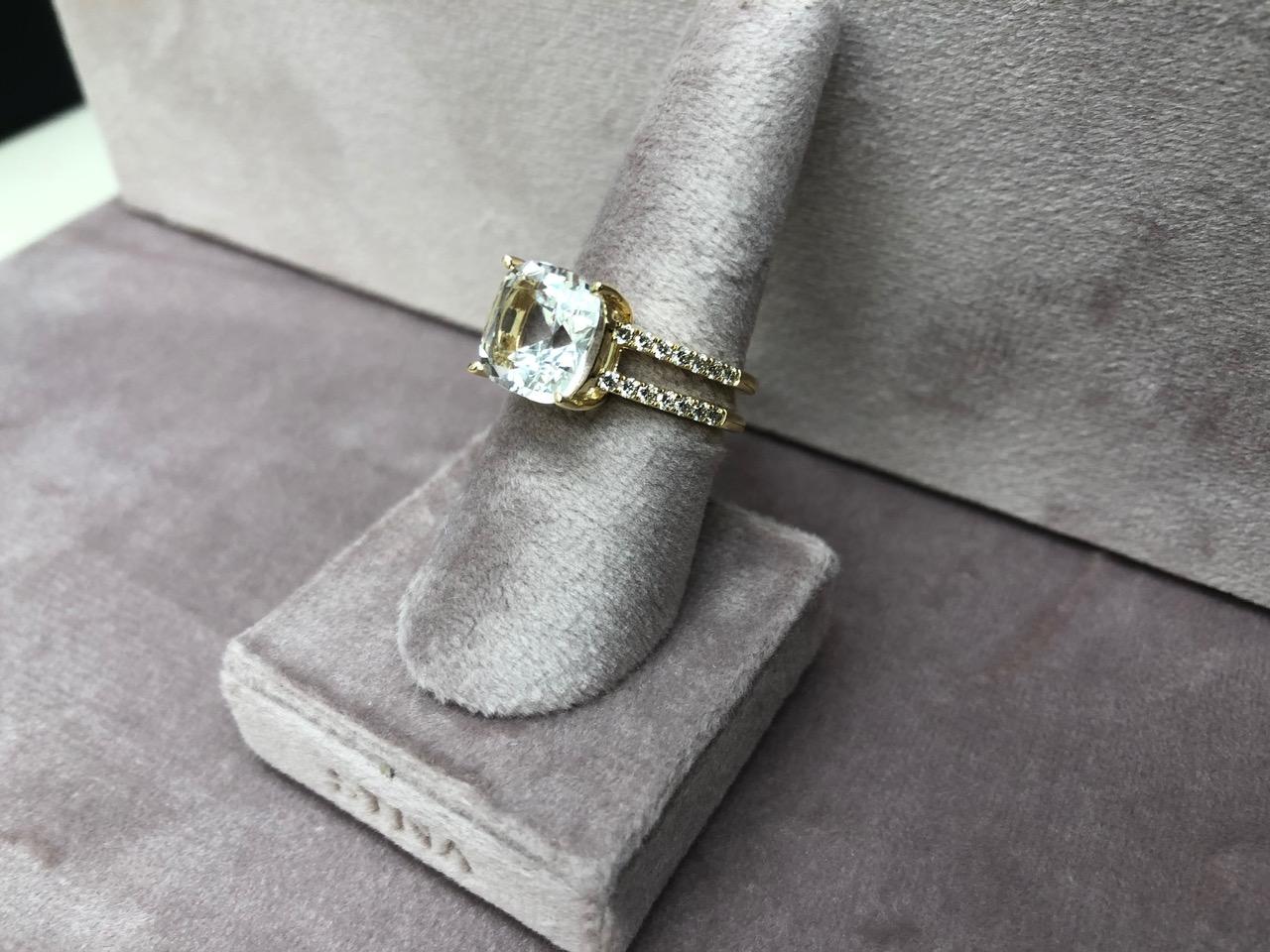 Contemporary Syna Yellow Gold Rock Crystal Geometrix Ring with Diamonds For Sale