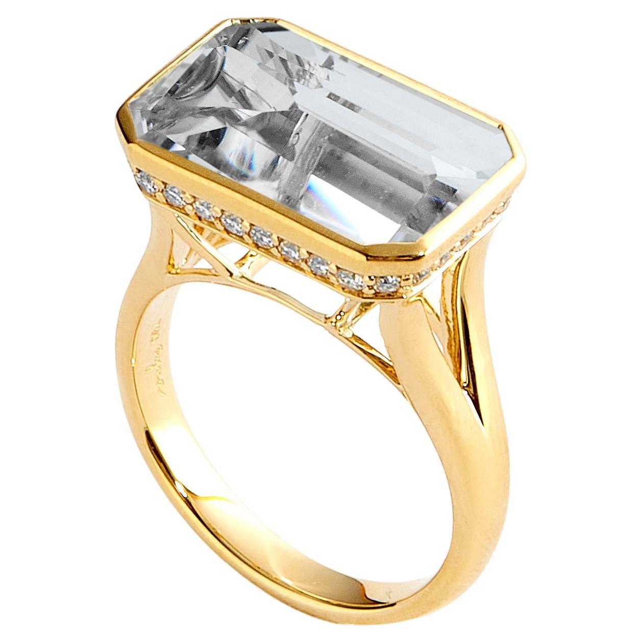 Syna Yellow Gold Rock Crystal Geometrix Ring with Diamonds For Sale