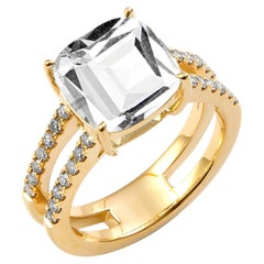 Syna Yellow Gold Rock Crystal Geometrix Ring with Diamonds