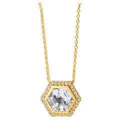Used Syna Yellow Gold Rock Crystal Hex Necklace with Diamonds