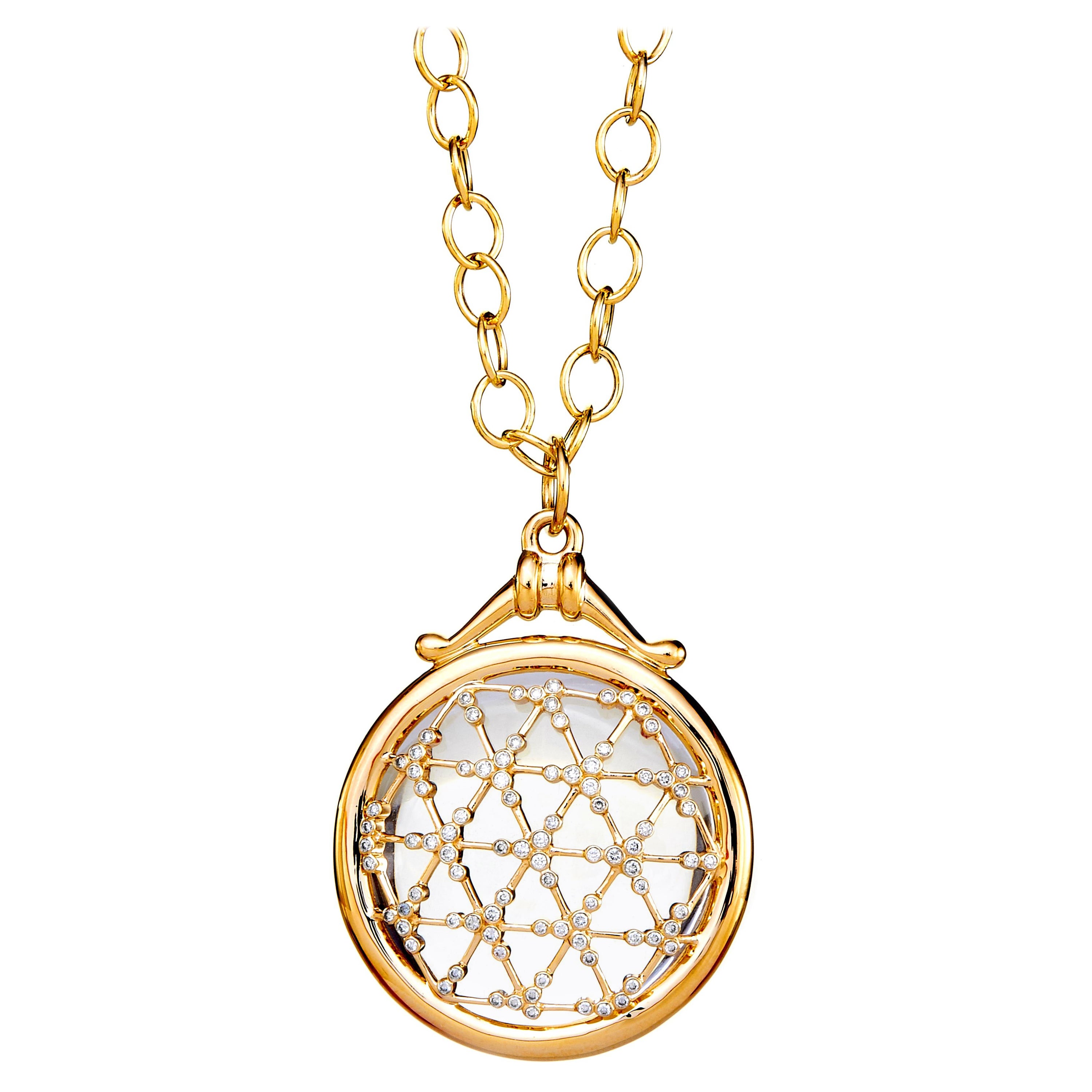 Syna Yellow Gold Rock Crystal Illusion Pendant with Diamonds