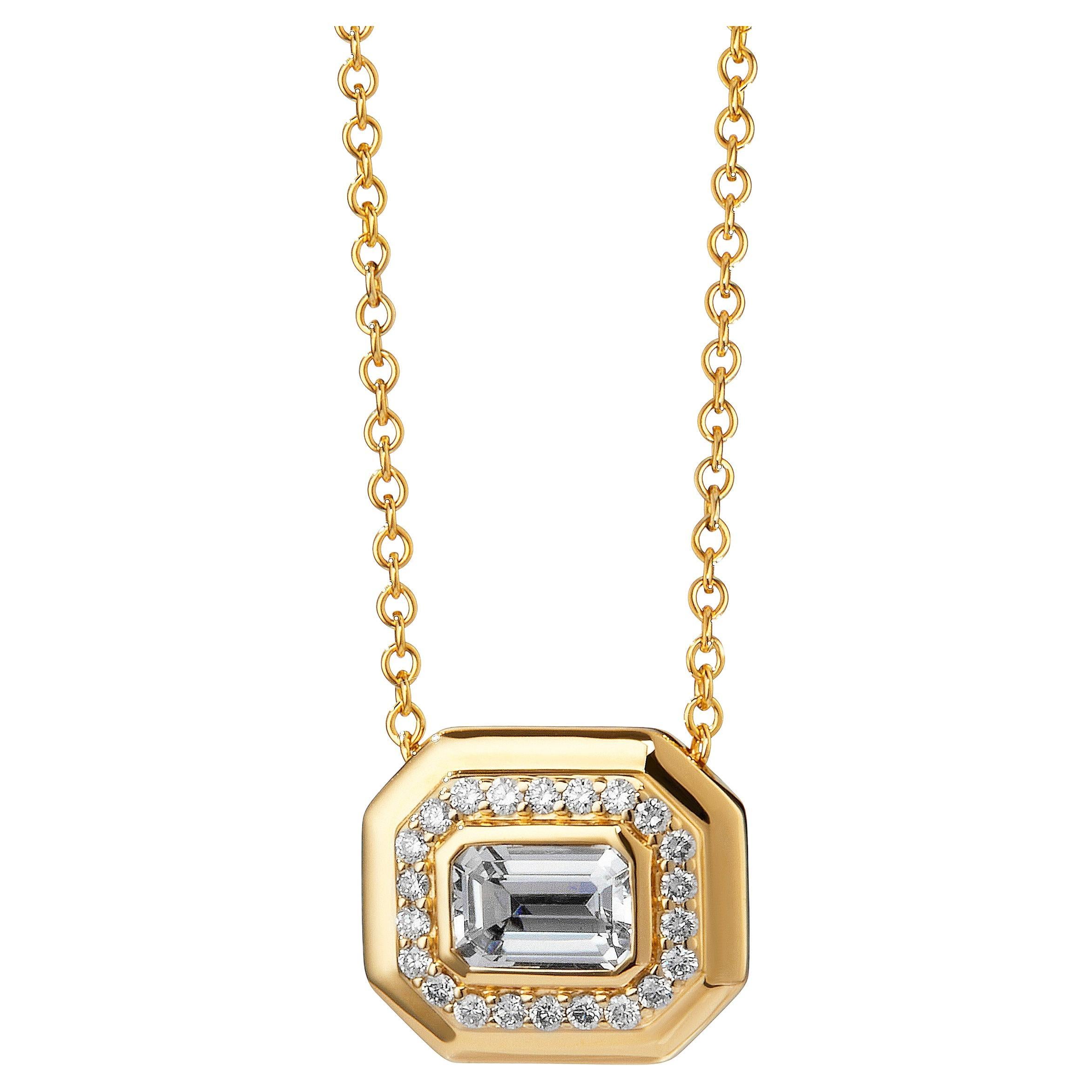 Syna Yellow Gold Rock Crystal Necklace with Diamonds For Sale