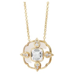 Syna Yellow Gold Rock Crystal Necklace with Mother of Pearl and Diamonds