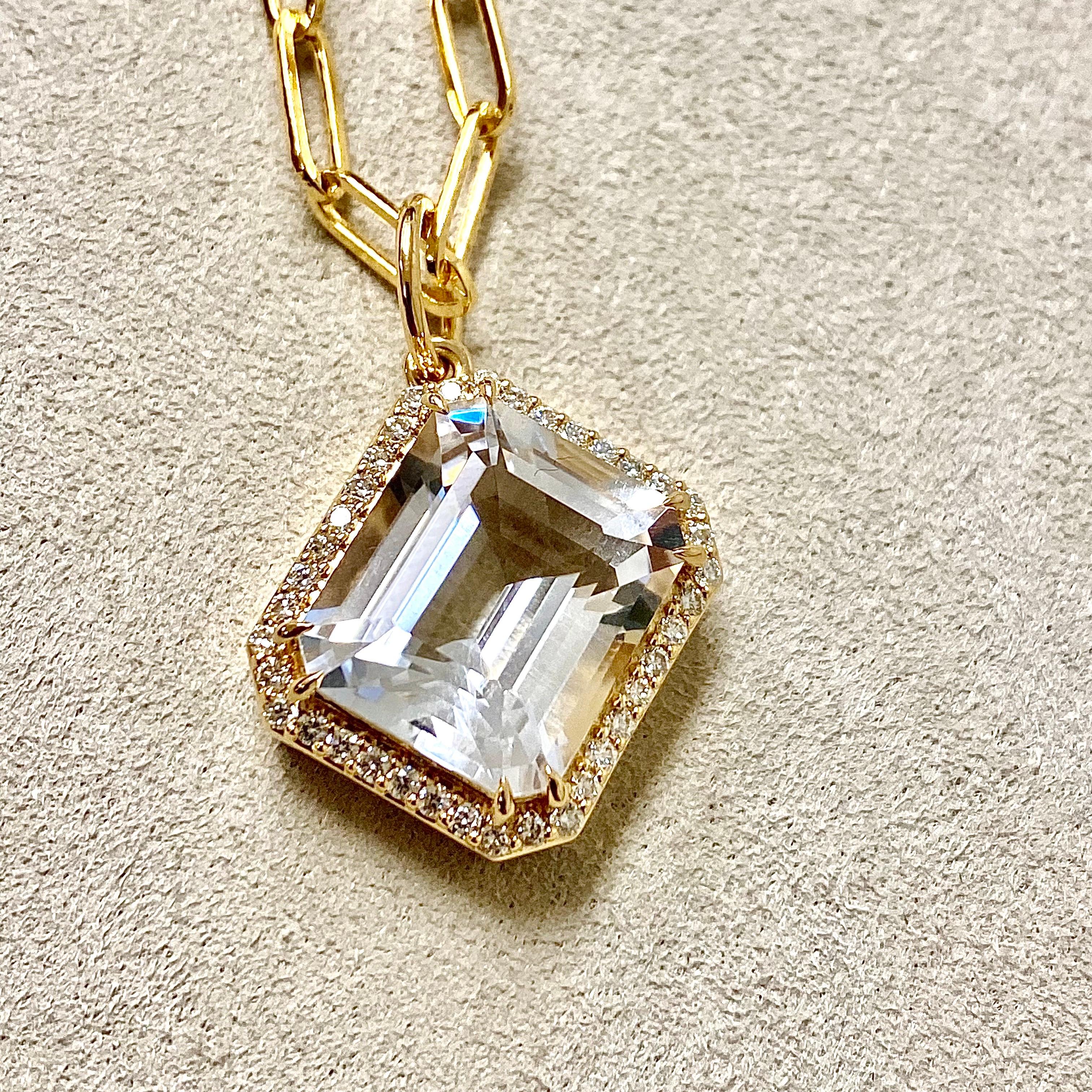 Contemporary Syna Yellow Gold Rock Crystal Pendant with Champagne Diamonds