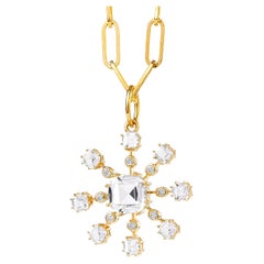 Used Syna Yellow Gold Rock Crystal Pendant with Diamonds