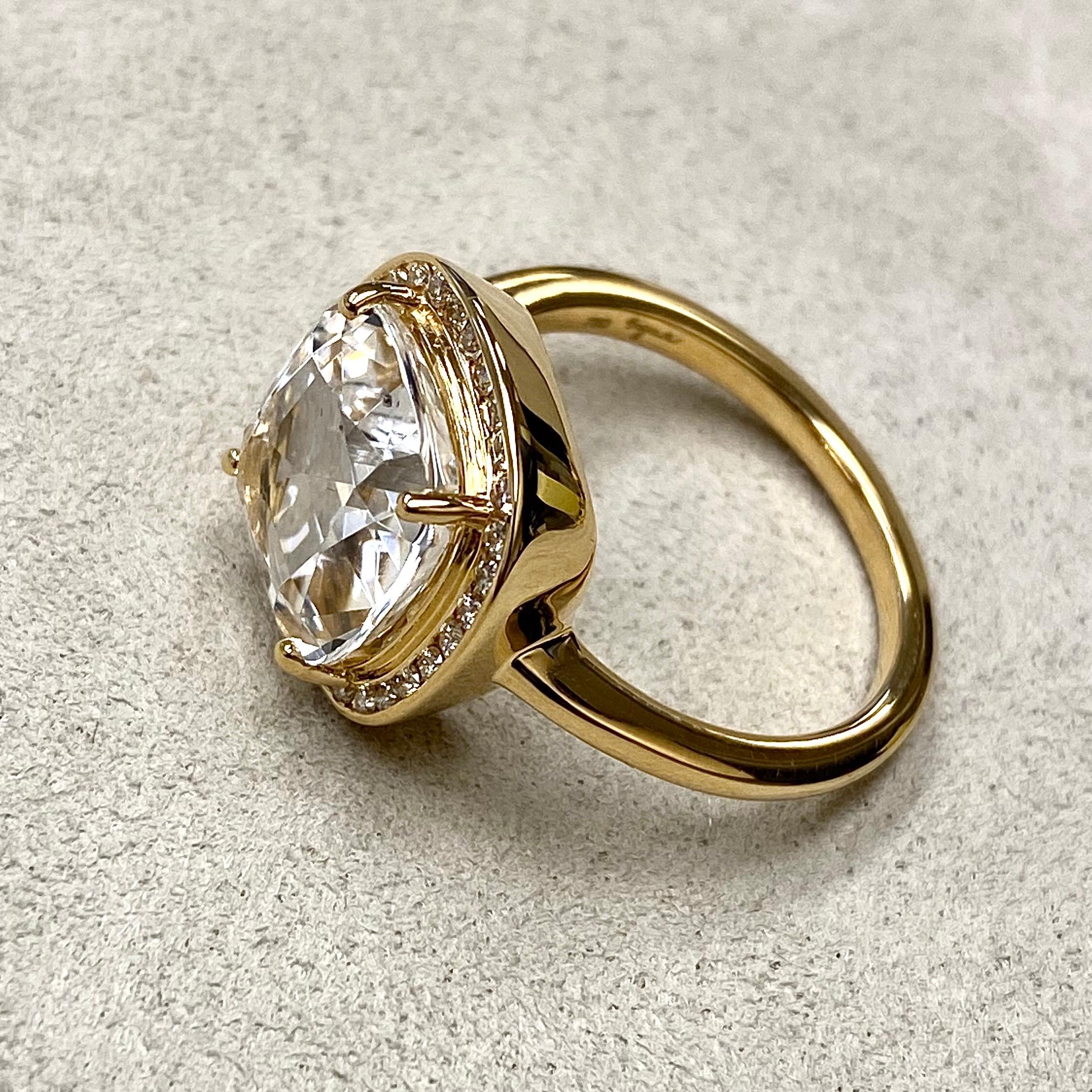 Contemporary Syna Yellow Gold Rock Crystal Ring with Diamonds