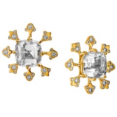 Syna Yellow Gold Rock Crystal with Champagne Diamond Earrings