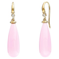 Syna Boucles d'oreilles en goutte en or jaune et quartz rose avec diamants champagne